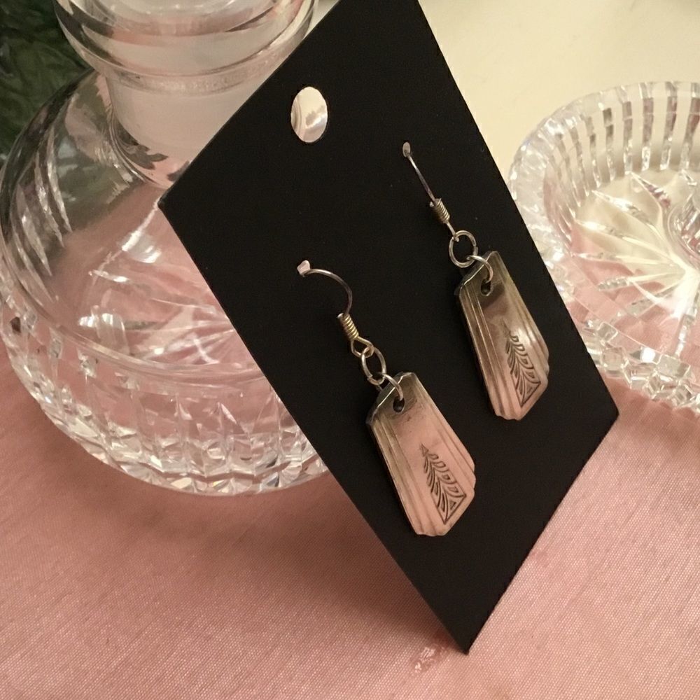 Silvertone Engraved Fishhook Earrings - Picture 3 of 4